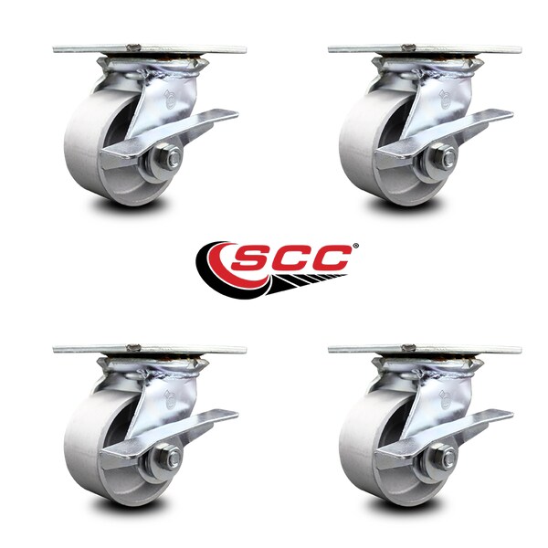 4 Inch Heavy Duty Semi Steel Caster Set with Roller Bearings and Brakes SCC